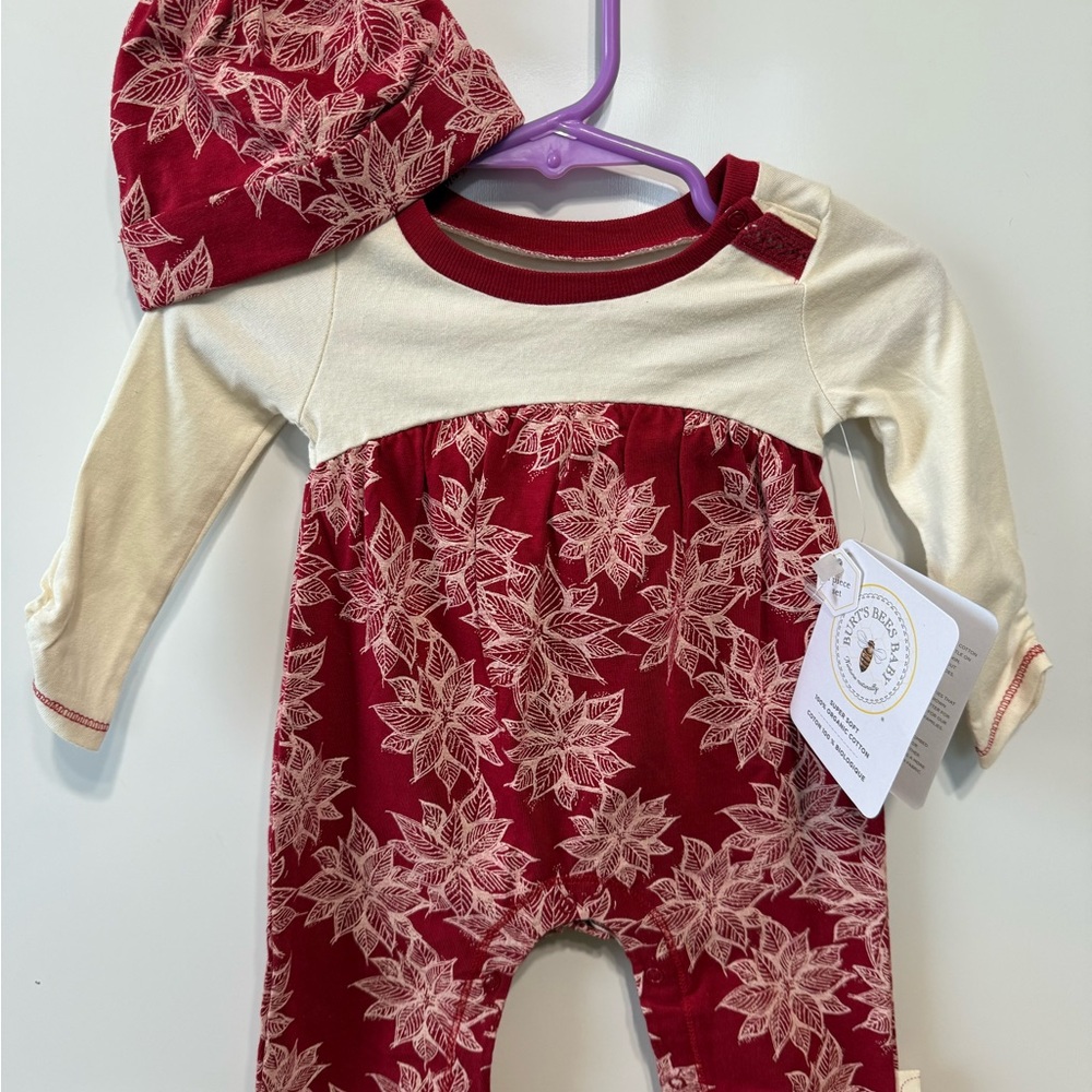 Burt's Bees Baby Red and Cream One Piece with Hat